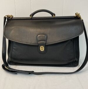 Vintage Coach Beekman Brief Black Leather Bag 5266 Shoulder Strap Brass Turnlock